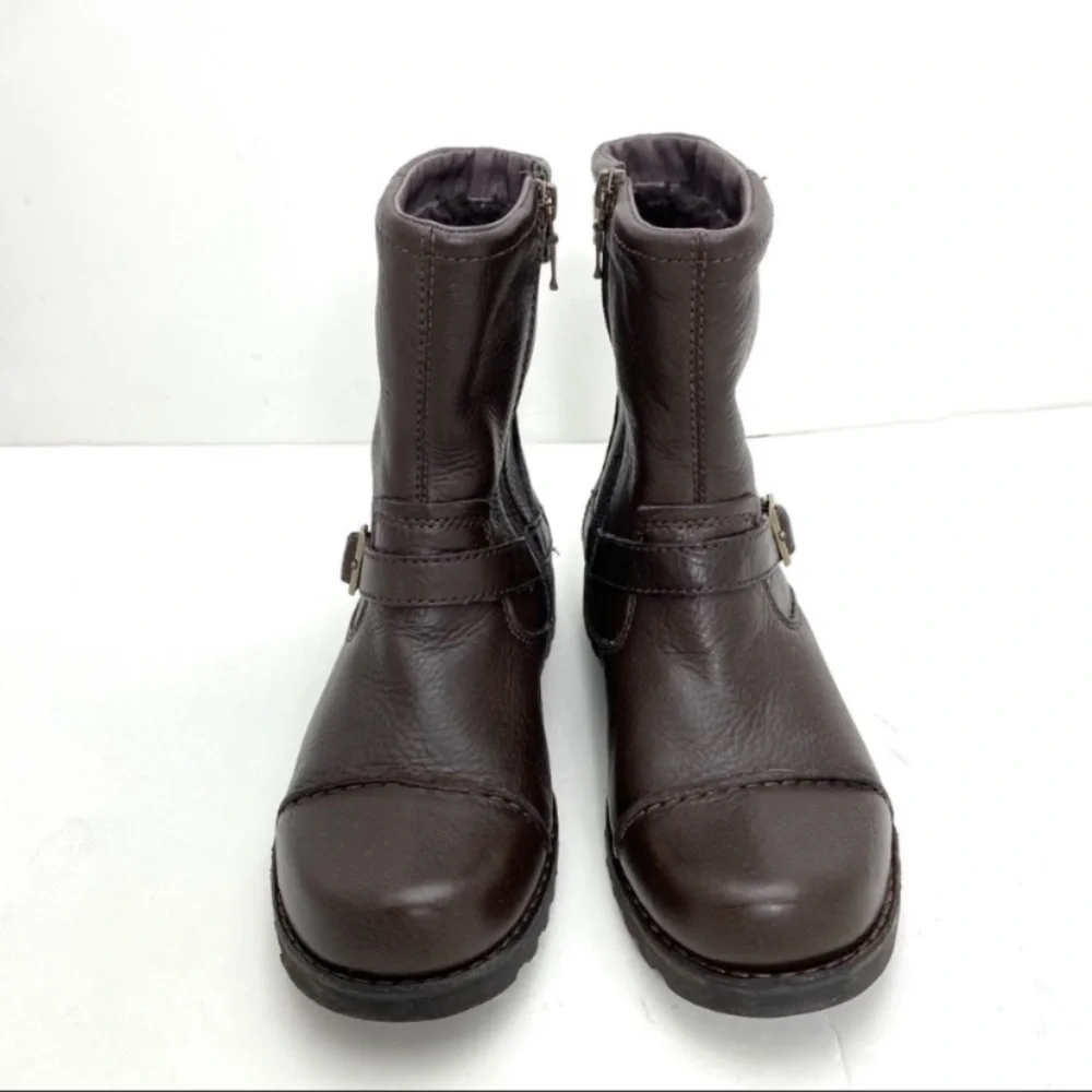 Ugg Cowen Cap toe Sheepskin Leather Biker Moto Boot in Brown Size 4 SN 3295